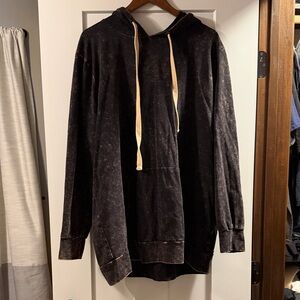 Signature Black Acid Wash Hoodie with Cream Accents